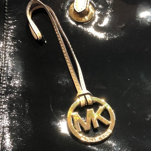 Michael Kors Black Leather Purse with Cream Leather Straps and Gold Buckles - Picture 8 of 14